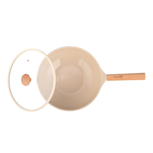 La Gourmet Shogun Ivory Ceragan 28cm Wok with Glass Lid