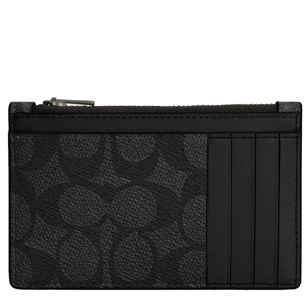Coach Zip Card Case In Signature Canvas in Charcoal/ Black CV764