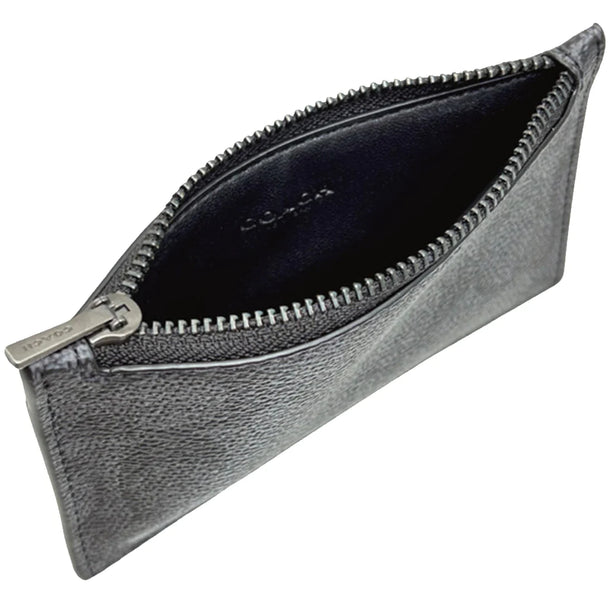 Coach Zip Card Case In Signature Canvas in Charcoal/ Black CV764