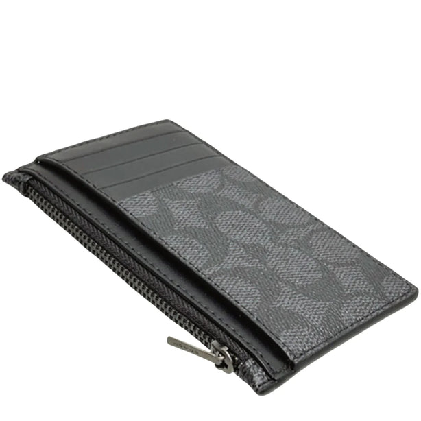 Coach Zip Card Case In Signature Canvas in Charcoal/ Black CV764