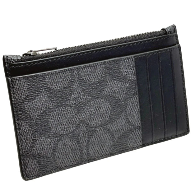 Coach Zip Card Case In Signature Canvas in Charcoal/ Black CV764