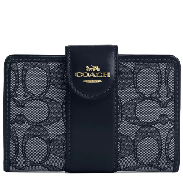 Coach Medium Corner Zip Wallet In Signature Jacquard in Navy/ Midnight Navy CU987