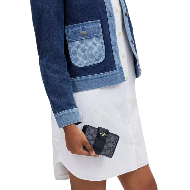 Coach Medium Corner Zip Wallet In Signature Jacquard in Navy/ Midnight Navy CU987