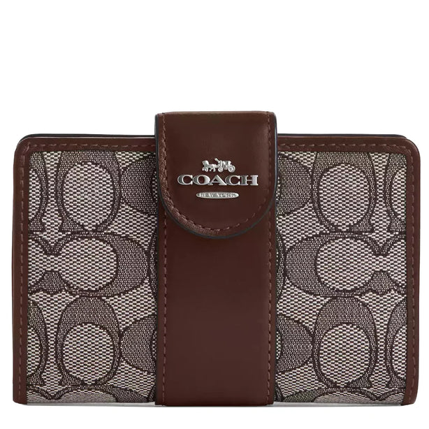 Coach Medium Corner Zip Wallet In Signature Jacquard in Oak/ Maple CU987