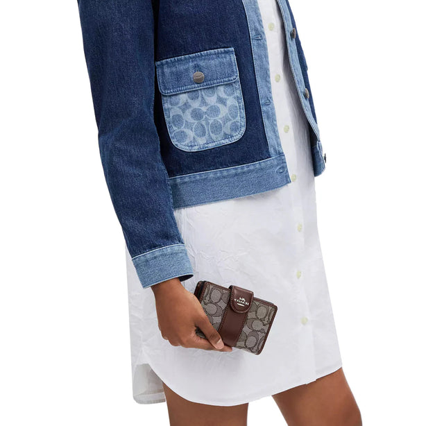 Coach Medium Corner Zip Wallet In Signature Jacquard in Oak/ Maple CU987