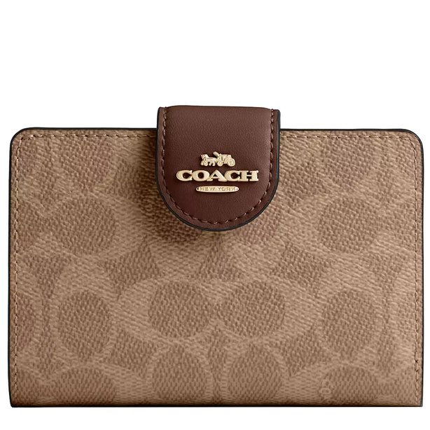 Coach Medium Corner Zip Wallet In Signature Canvas in Tan/ Brown CW786