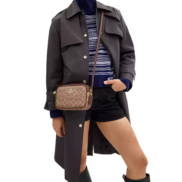 Coach Mini Jamie Camera Bag In Signature Canvas in Tan/ Brown CY752