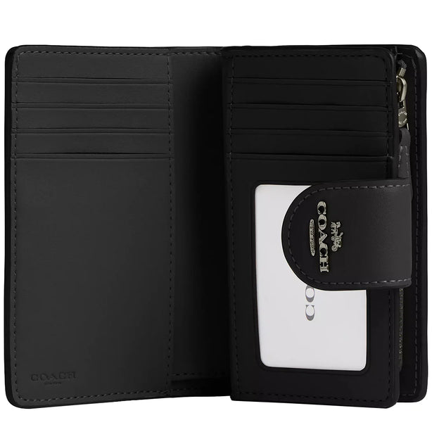 Coach Medium Corner Zip Wallet In Signature Canvas in Charcoal/ Black CW786