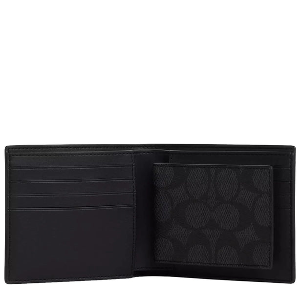 Coach Boxed 3 In 1 Wallet Gift Set In Signature Canvas in Charcoal/ Black CW344
