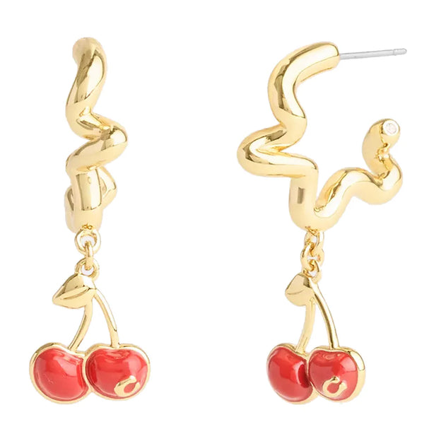 Coach Cherry Wavy Huggie Earrings - Red CAA16