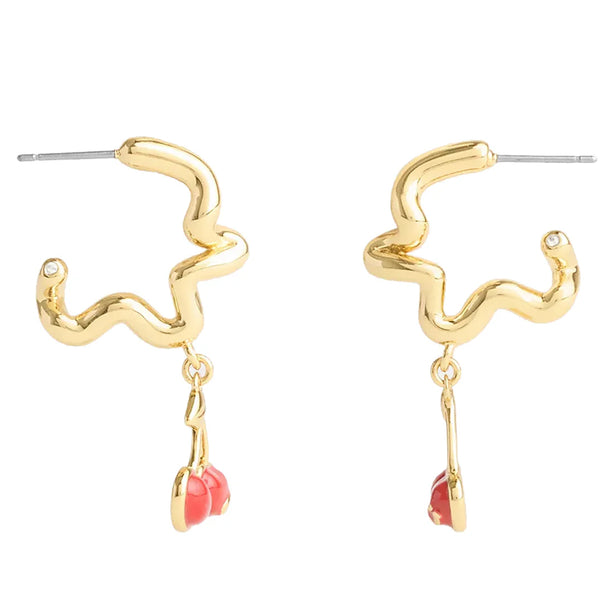 Coach Cherry Wavy Huggie Earrings - Red CAA16