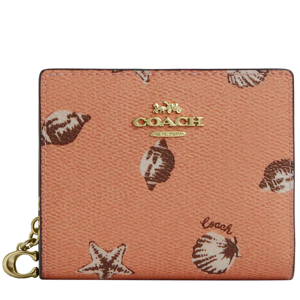 Coach Snap Wallet With Shell Print - Coral/ Sunrise CBO73