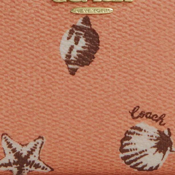 Coach Snap Wallet With Shell Print - Coral/ Sunrise CBO73
