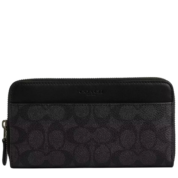 Coach Accordion Wallet In Signature Canvas - Charcoal/ Black CY405