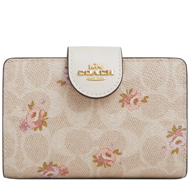 Coach Medium Corner Zip Wallet In Signature Canvas With Floral Print - Sand Multi CAR13