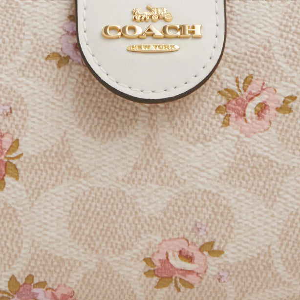 Coach Medium Corner Zip Wallet In Signature Canvas With Floral Print - Sand Multi CAR13