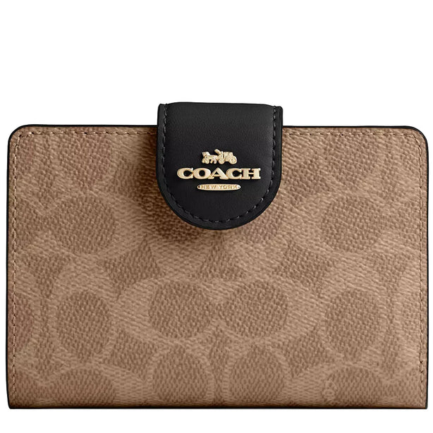 Coach Medium Corner Zip Wallet In Signature Canvas - Tan/ Black CW786