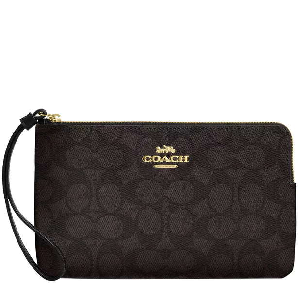 Coach Large Corner Zip Wristlet In Signature Canvas - Walnut/ Black CZ277