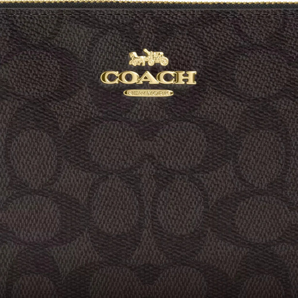 Coach Large Corner Zip Wristlet In Signature Canvas - Walnut/ Black CZ277