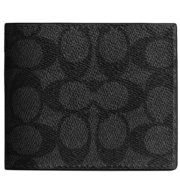 Coach Id Billfold Wallet In Signature Canvas - Charcoal/ Black CY394