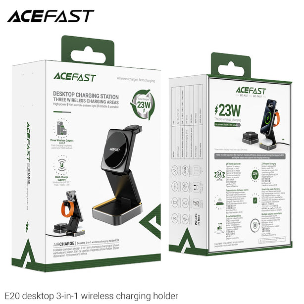 Acefast E20 desktop 3-in-1 Wireless Charging Holder - Black