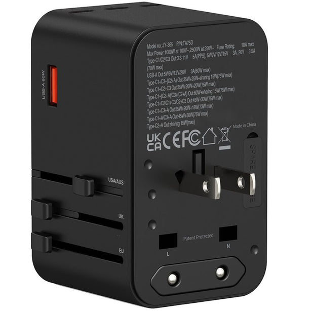 XPower TA75D LED Display 5-Output 75W PD 3.0/PPS Travel Adapter