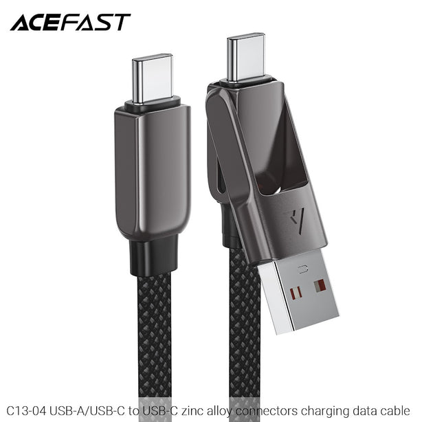 Acefast C13-04 USB-A/USB-C to USB-C 60W Zinc Alloy Connectors Charging Data Cable (1.2m) - Black