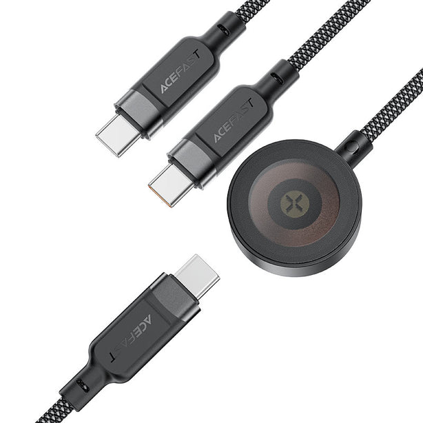 Acefast C6-11 USB-C 3-in-1 100W Intelligent Balance Charging Data Cable (0.8m + 0.4m) - Black