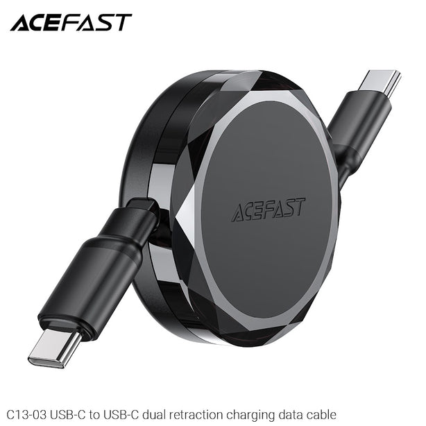 Acefast C13-03 USB-C to USB-C 60W Dual Retraction Charging Data Cable (0.8m) - Black