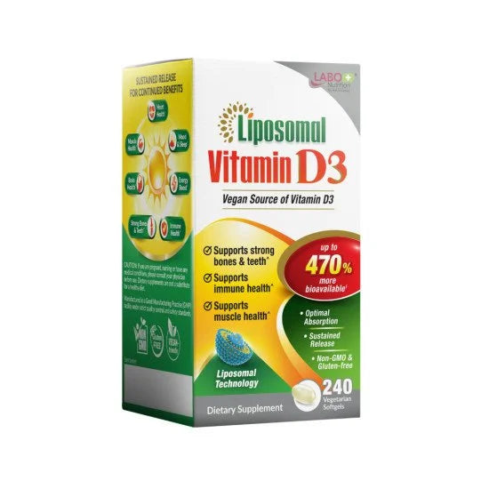LABO Nutrition Liposomal Vitamin D3 1000IU for Strong Bones, Teeth, Muscle & Immune Health • First Vegan Sourced Vitamin D Supplement