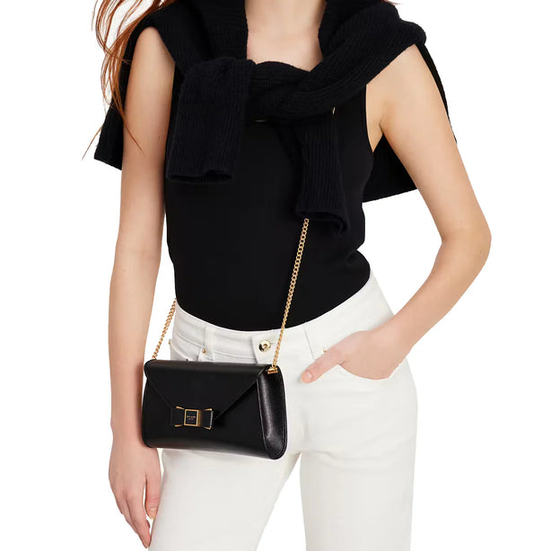 Kate Spade Morgan Bow Embellished Envelope Flap Crossbody Bag - Black KF927