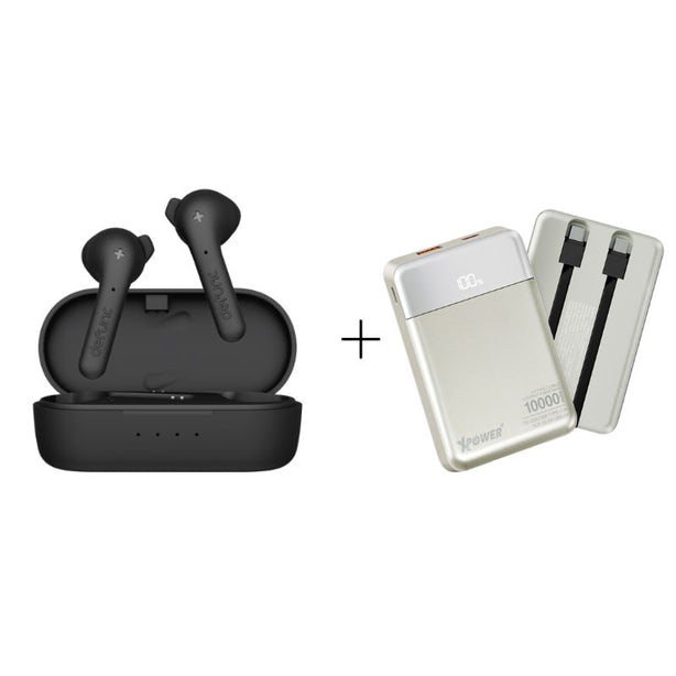 Defunc True Basic True Wireless Earbuds + XPower B10H Built-in Type-C x 2 Cable 10,000mAh PD + SCP PowerBank - Titanium (Bundle Deals)