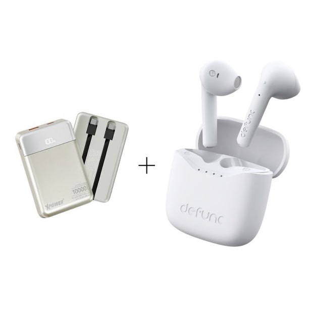 Defunc TRUE LITE True Wireless + XPower B10H Built-in Type-C x 2 Cable 10,000mAh PD + SCP PowerBank - Titanium (Bundle Deals)