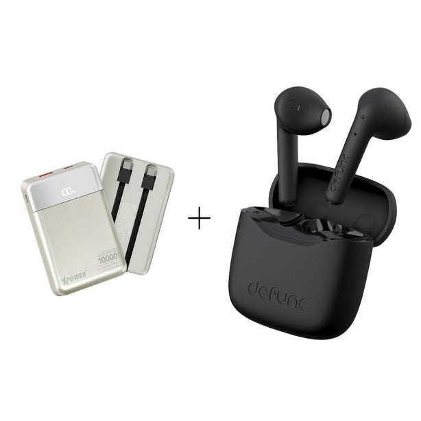 Defunc TRUE LITE True Wireless + XPower B10H Built-in Type-C x 2 Cable 10,000mAh PD + SCP PowerBank - Titanium (Bundle Deals)