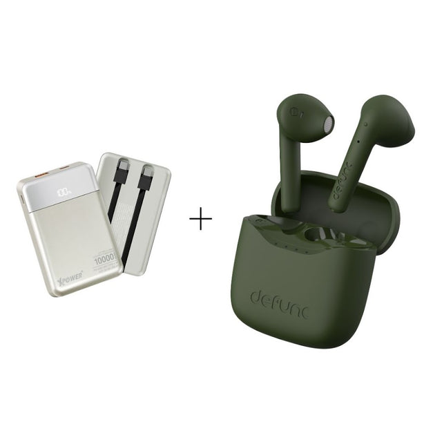 Defunc TRUE LITE True Wireless + XPower B10H Built-in Type-C x 2 Cable 10,000mAh PD + SCP PowerBank - Titanium (Bundle Deals)