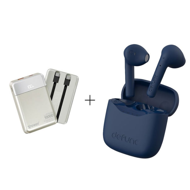 Defunc TRUE LITE True Wireless + XPower B10H Built-in Type-C x 2 Cable 10,000mAh PD + SCP PowerBank - Titanium (Bundle Deals)