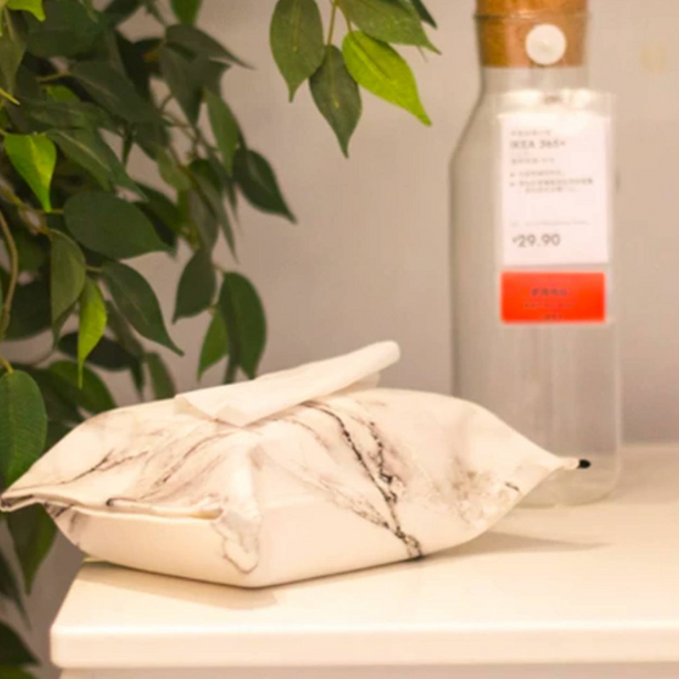 Marble print tissue box holder