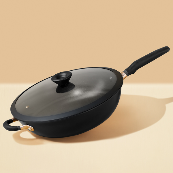 Meyer Accent Series Ultra-Durable Nonstick Induction 32cm Stirfry Pan with Glass Lid and Helper Handle