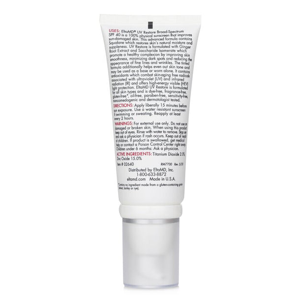 Uv Restore Physical Facial Sunscreen Spf 40 - Tinted - 48g/1.7oz