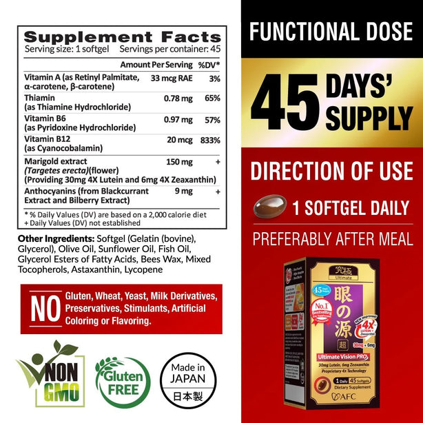 AFC Ultimate Vision PRO 4X Eye Supplement for Floaters Glaucoma Lutein