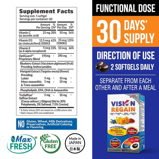 LABO VisionREGAIN Sharp Vision Saffron for Dry Eyes Night Blurry Vision Eye Strain Blue Light