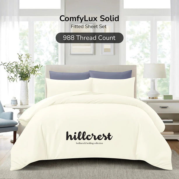 Hillcrest ComfyLux Solid 988TC | Fitted Sheet Set | No Quilt Cover - 6 Colours