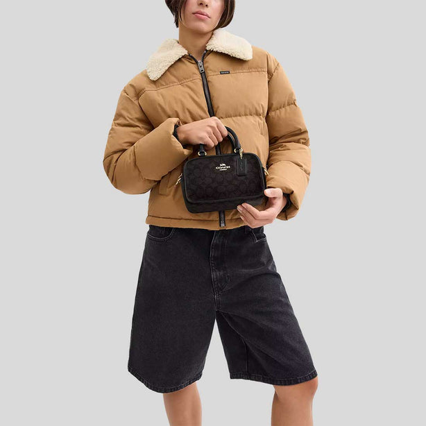 COACH Satchel Crossbody Bag In Signature Canvas Walnut/Black CW197