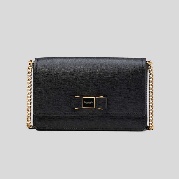 KATE SPADE Morgan Bow Embellished Flap Chain Wallet Black KA386