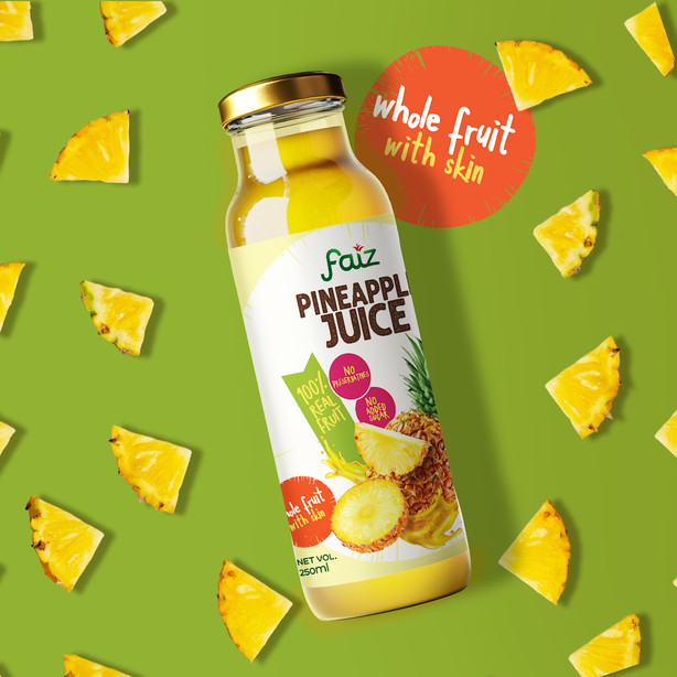 Faiz Pineapple Juice Whole Fruit with Skin- Pack of 6 Bottles