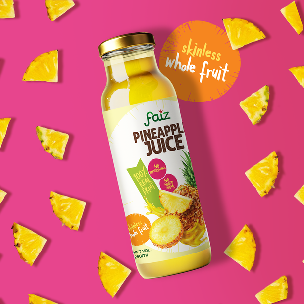Faiz Pineapple Juice Skinless Whole Fruit - Pack of 6 Bottles