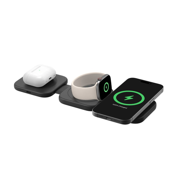 BELKIN Qi2 3-in-1 Travel Charging Pad with Travel Tips – Foldable MagSafe Charger – WIZ024fqBK