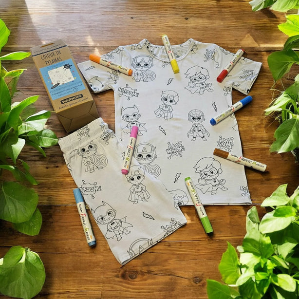 Superheroes - Boys - Age 7-8 Years Colour-in Pyjamas