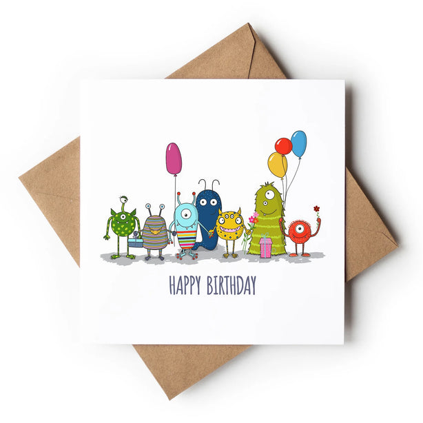 Colourful Birthday Monsters Greeting Card