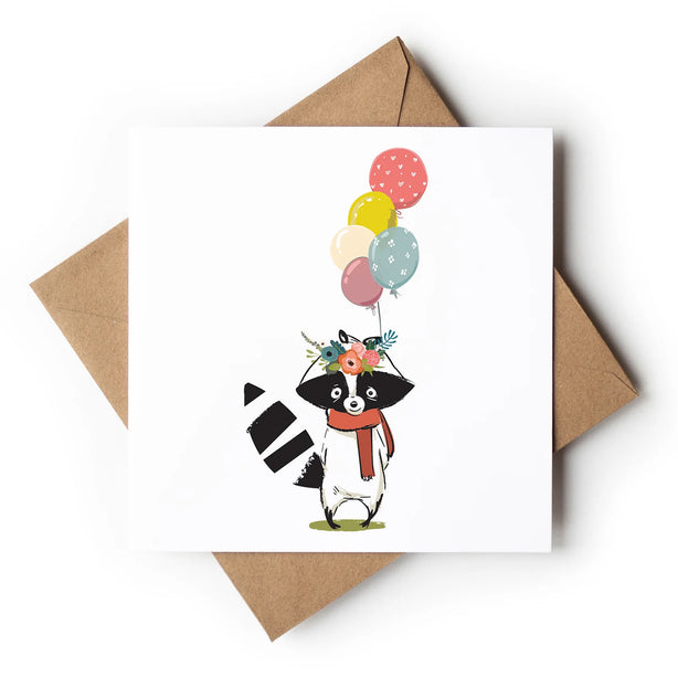 Raccoon With Balloons Greeting Card